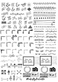 a large collection of hand drawn calligraphy