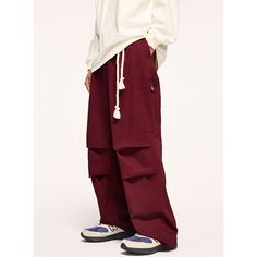 N-056--13 Red Baggy Cargo Pants With Pockets, Red Cotton Parachute Pants With Cargo Pockets, Baggy Red Parachute Pants, Red Wide Leg Bottoms With Cargo Pockets, Baggy Red Cotton Sweatpants, Red Baggy Cotton Sweatpants, Red Baggy Cotton Pants, Baggy Red Full-length Cargo Pants, Red Baggy Full Length Parachute Pants