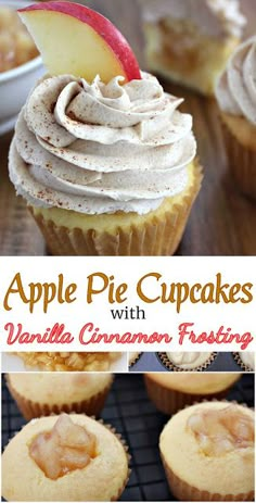 apple pie cupcakes with vanilla cinnamon frosting are the perfect dessert for fall