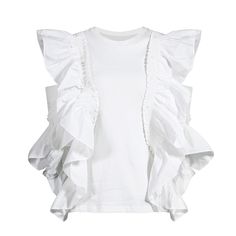 image_6 White Ruffled Crew Neck T-shirt, Chic White Ruffled Top, White Ruffled Short Sleeve T-shirt, White Relaxed Fit Blouse With Crew Neck, White Blouse With Relaxed Fit And Crew Neck, White Relaxed Fit Crew Neck Blouse, White Ruffled Top For Spring, White Cotton T-shirt For Day Out, White Cotton Crew Neck Blouse