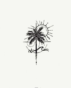 a black and white drawing of a palm tree