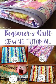 the beginner's quilt sewing pattern is shown with instructions for how to sew