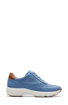 Shaped from buttery nubuck, this lightweight sneaker was built for comfort with breezy perforations, a shock-absorbing sole and Contour Cushion footbed. Lace-up style Removable insole Leather upper and lining/rubber sole Imported Sporty Spring Walking Shoes With Perforations, Sporty Walking Shoes With Perforations For Spring, Casual Blue Sneakers With Vented Sides, Casual Blue Leather Walking Shoes, Blue Sneakers With Perforated Toe Box For Spring, Blue Leather Walking Shoes With Ortholite Insole, Suede Sneakers For Walking In Spring, Spring Suede Sneakers For Walking, Suede Sneakers For Spring Walking