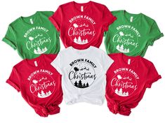 "Hello, Here at Lola Belle Apparel, we are honored to design clothing for every special milestone in your needs. We would like to assist you in celebrating by providing phenomenal outfits, beginning with newborn announcements & gender reveal bodysuits, holiday, bachelorette, and birthday shirts. Our goal is to help you cherish every precious moment with your loved ones and make life-long memories.  This listing for one Shirt only. Please purchase additional shirt(s) if needed.  Steps for Placing Your Order: 1. Please check and review all photos. 2. Choose your product color from the drop-down menu. 3. Select your quantity as much as you desire. 4. Please specify the design color for your T-shirt in the box that says \"Add Your Personalization\" if it applies. *Do NOT leave custom wording/d Family Name Christmas Shirts, Custom Christmas Shirts, Family Christmas Dinner, Matching Family Shirt, Family Christmas Party, Christmas Jammies, Christmas T Shirt Design, Etsy Promotion, Christmas Party Shirts