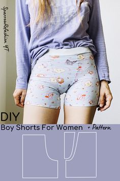 Boyshorts Sewing Pattern, Boyshort Pattern Free, Workout Shorts Sewing Pattern, Sewing Patterns Shorts Women, Womens Boxers Sewing Pattern, Boxers Sewing Pattern, Boxer Sewing Pattern, Diy Boxer Shorts, Boxer Shorts Sewing Pattern