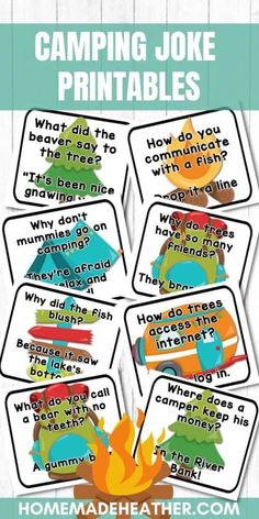 camping joke printables for kids to help them learn how to use the fire