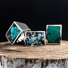 "Turquoise Rectangle Inlay Silver Unisex Ring This sharp and fluid flat inlay turquoise ring is everything art deco brought into the modern world. The sleek lines and right angles of this silver ring is magnificently designed for both Him and Her - and all points in between. While we love the look of the incredible aqua aura of turquoise against a black backdrop, this ring is designed to go with quite anything you can dream up. MADE TO ORDER 2-3 WEEKS ETA from date of purchase. Setting Dimension Chunky Silver Jewellery, Ring Making, Aqua Aura, Black Backdrops, Druzy Crystal, How To Make Rings, Wallpaper Space, Minimal Jewelry, Turquoise Rings