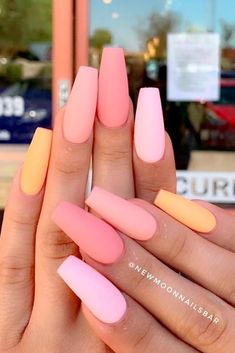 Matte Pink Nails, Coffin Nails Matte, Pastel Nails Designs, Peach Nails, Special Nails, Acrylic Nails Coffin Short, Summer Acrylic Nails, Short Acrylic Nails Designs