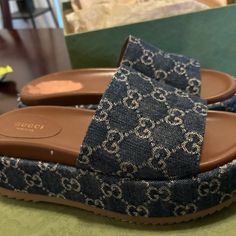 Only Used A Handful Of Times Good Condition Comes With Box Authentic One Tag Is Missing Blue Leather Gucci Sandals, Gucci Blue Leather Sandals, Blue Gucci Leather Sandals, Blue Open Toe Gucci Sandals, Gucci Slides, Shoes Gucci, Gucci Shoes, Slides, Color Blue