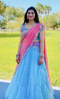 Netted Half Saree Designs, Net Half Saree Designs, Pink Half Sarees, Exclusive Saree Blouse Designs, Suit Sharara, Plazzo Suit, Western Suit, Mom Daughter Outfits