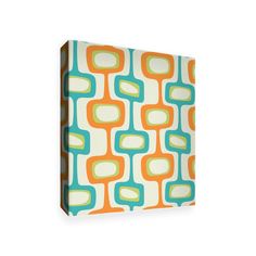 an orange, blue and green pattern on a white background canvas print wall art piece