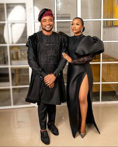 Look your best with Your Spouse in our couple matching set.  This set commands a lot of respect and compliments! This set comes with the female dress for the woman and and a 3- piece agbada set for the man all in black color. The male agbada is well embroidered at the chest area and designed to fit. The female dress has zipper for easy wear with slit at the front as seen on the model This matching set is suitable for traditional weddings, naming ceremonies and other traditional gatherings. Pleas Couple Outfits Matching Classy, Prom Couples Outfits, Marriage Dresses, Black Couple Outfits, African Couple, Couples African Outfits, Couple Clothing, Anniversary Outfit, Couple Matching Outfits