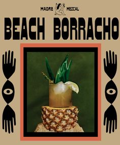 a poster with an image of a pineapple plant in a pot and two hands reaching for it