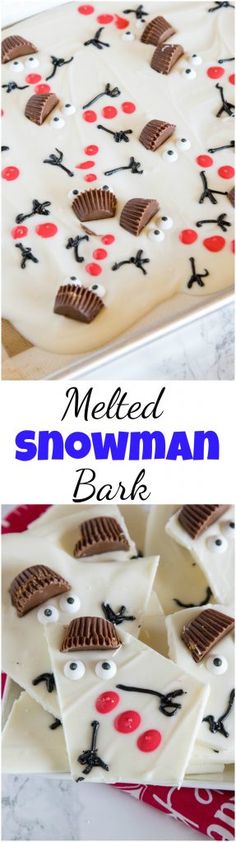 melted snowman bark is an easy christmas treat for kids to make