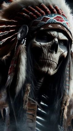 Warrior Indian Tattoo, Native American Skull Art, Indian Skull Tattoos Warriors, Native American Warrior Tattoos, Native American Skull, Warrior Battle, Indian Skull Tattoos, Headdress Tattoo, Native American Wall Art