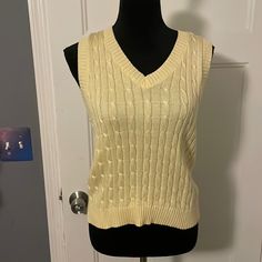 Sweater Vest. Nwt, Never Worn. Size L. Fitted Cream Sweater Vest Casual, Yellow Sweater Vest, Yellow Knit Sweater, Soft Knit Cardigan, Tree Sweater, Distressed Sweaters, Loose Knit Sweaters, Ladies Turtleneck Sweaters, Yellow Knit