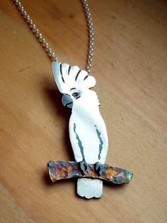 Sterling Silver White Cockatoo Necklace Lover Image, Umbrella Cockatoo, White Cockatoo, Funky Necklace, Quirky Jewelry, Unusual Animals, Dog Jewelry, Pattern Images, Cat Jewelry