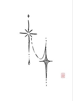 an ink drawing of a cross with drops of water coming out of the top and bottom