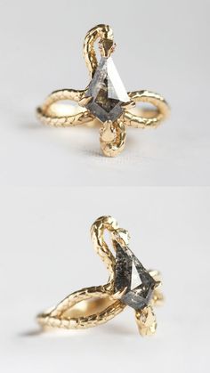 Have you seen our special, custom-made snake ring yet? A unique statement Diamond ring features a mesmerizing salt and pepper Diamond that will definitely take your breath away! Jasper Engagement Ring, Diamond Snake Ring, Snake Diamond Ring, Snake Wedding Ring, Snake Engagement Ring, Snake Heads, Snake Ring Gold, Kite Ring, Snake Rings