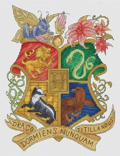 a cross stitch pattern with the hogwart crest