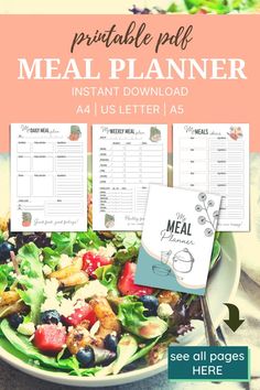 the meal planner is shown on top of a plate with salad and vegetables in it