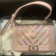 This Is An Extremely Rare And Limited Edition Bag! It’s A Beautiful And Unique Piece. I’ve Only Worn It A Handful Of Times. There Is Some Discoloring On The Back, However It Looks Brand New From The Front. It Was Purchased Directly From The Chanel Boutique At Short Hills Mall In Nj And I Guarantee It Is 100% Authentic! Please Let Me Know If You Have Any Other Questions. Size: Length: 9.75 In Width: 3 In Height: 6 In Drop: 20 In Iridescent Rectangular Shopping Bag, Elegant Iridescent Bags, Short Hills, Chanel Boutique, Limited Edition Bag, Pink Chevron, Cute Purses, Cute Bags, Chanel Bag