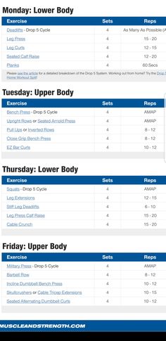 an image of a workout schedule for the day and night, with text that reads monday lower body