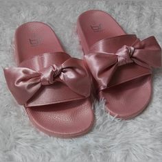 Pink Bow Slide Sandals Various Sizes Available Chic Pink Flip Flops For Summer, Chic Pink Flat Slides, Casual Slides For Summer Parties, Casual Party Slides For Summer, Casual Summer Party Slides, Pink Open Toe Slides For Summer, Summer Party Synthetic Slides, Casual Pink Party Flip Flops, Chic Pink Slides For Summer