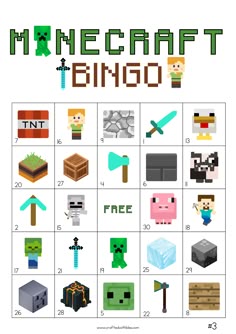 a printable minecraft bingo game with different items