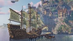 Minecraft Pirate Cove, Minecraft Halloween Ideas, Pirate Cove, Kingdom Ideas, Minecraft Town