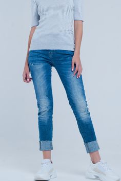 Q2 Turn Up Frayed Hem Jeans Wide Cuff Jeans, Types Of Jeans, Frayed Hem Jeans, Cuffed Jeans, Jean Trends, Hem Jeans, High Rise Mom Jeans, Online Fashion Boutique, Wide Cuff