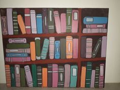 a painting of bookshelves on a wall