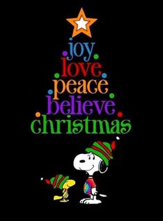 a charlie brown christmas tree with the words joy love peace believe christmas