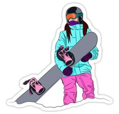 a person holding a snowboard and pink shoes