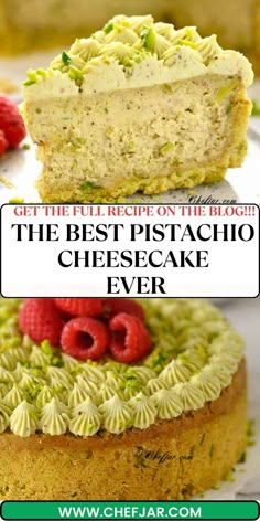 A slice of heaven with Pistachio Cheesecake! This luxurious dessert features a creamy cheesecake base, infused with the nutty richness of pistachios. Pistachio Delight, Unique Cheesecake, Cheesecake Base, Pistachio Dessert, Pistachio Recipes, Best Cheesecake