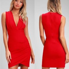 Lulus Red Bodycon Mini Dress Size M Nwt 63% Rayon, 32% Nylon, 5% Spandex. Hand Wash Cold. Do Not Bleach. Line Dry. Iron Low Heat. Imported. Fit: This Garment Fits True To Size. Great For Any Cup Size. Waist: Fitted - Stretchy Fabric Allows Custom Fit. Hip: Fitted - Stretchy Fabric Allows Room For Hips. Undergarments: May Be Worn With An Adhesive Bra, Petals, Or No Bra. Fabric: Fabric Measurements Armpit To Armpit 16.5” Waist 14” Length 34” Red V-neck Bodycon Dress For Spring, Spring Red V-neck Bodycon Dress, Red V-neck Bodycon Dress For Work, Red Bodycon Mini Dress For Work, Red V-neck Bodycon Mini Dress, Red V-neck Bodycon Dress For Date Night, Rose Gold Cocktail Dress, Red Bodycon Mini Dress, White Lace Bodycon