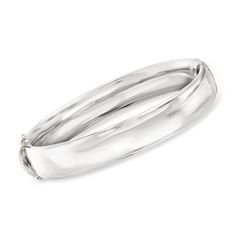 Ross-Simons - 12mm Sterling Silver Bangle Bracelet. 8". Handcrafted in sterling silver, this 12mm bangle bracelet is the sleek statement your outfit craves! You'll appreciate having an easy-to-wear bracelet with so much versatility. Hinged with a double-figure 8 safety. Sterling silver bangle bracelet. Byzantine Rings, Jewelry Presentation, Silver Bangle Bracelet, Sterling Silver Bangle Bracelets, Coin Pendant Necklace, Boot Jewelry, Sterling Silver Bangle, Hinged Bracelet, Fine Jewelry Bracelets