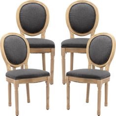 four chairs with grey upholstered back cushions