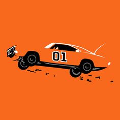 an orange race car with the number ten on it's side is flying through the air