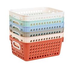 three plastic baskets stacked on top of each other