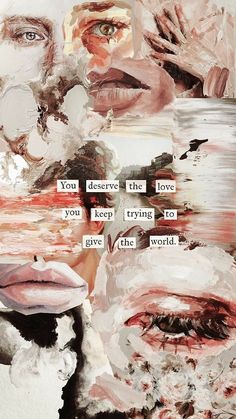 a collage of images with words written on them, including an image of a woman's face