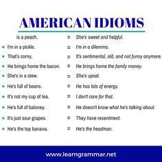 an american idioms poster with the words