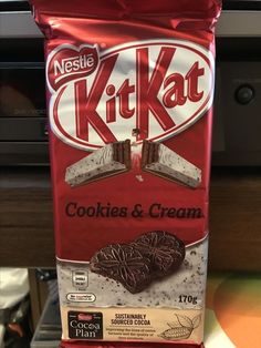 a bag of cookies and cream sitting on top of a counter