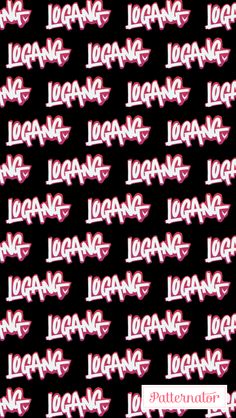 the back side of a black background with pink and white letters that spell locano