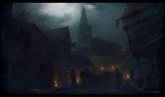 an image of a creepy town at night