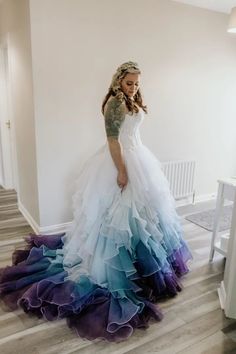 Teal And Purple Wedding Dress, Colored Winter Wedding Dresses, Colorful Beach Wedding Dress, White To Black Ombre Wedding Dress, Wedding Dresses Different Colors, Multicolor Wedding Dress, Unique Plus Size Wedding Dresses Color