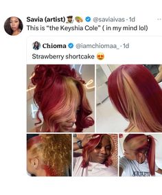 Hair Color Ideas 2 Colors, Black Woman Hair Dye Ideas, Fall Colors To Dye Your Hair Black Women, Colors To Dye Hair Black Women, Dyed Hair Black Women 4c, Skunk Hair Ideas, Peanut Butter And Jelly Hair Color, Locs With Colored Tips, Burgundy And Blonde Hair Black Women