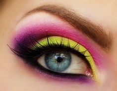 Beauty Fantasy ♥ 1980s Makeup, Raspberry Margarita, 80s Makeup, Yellow Makeup, Drag Make-up, Neon Makeup, Bright Makeup, Smoky Eyes, Crazy Colour