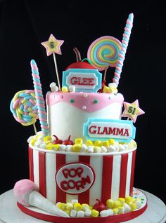 a birthday cake decorated with candy and candies