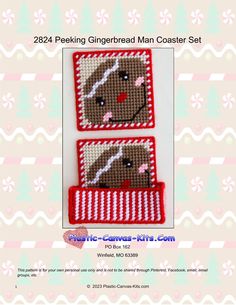 two cross stitch christmas coasters with reindeer faces